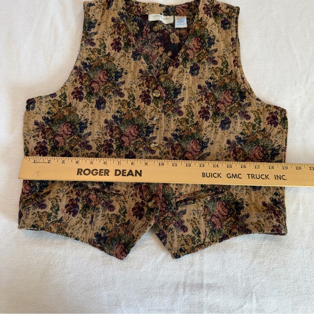 Vintage Floral Tapestry Vest Lemon Grass L Cottagecore Dark Academia 90s Boho - Picture 8 of 9